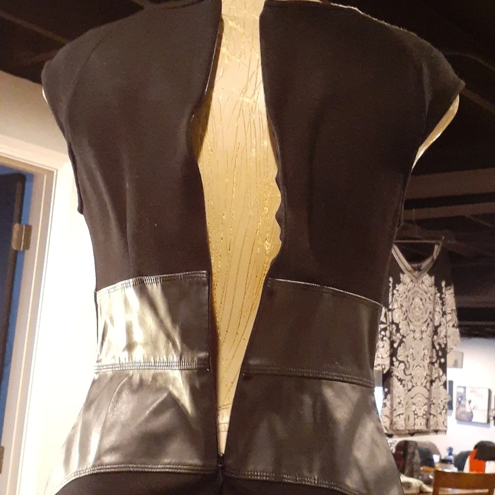 Calvin Klein  Black Faux Leather Trim Dress  10 - Picture 10 of 14